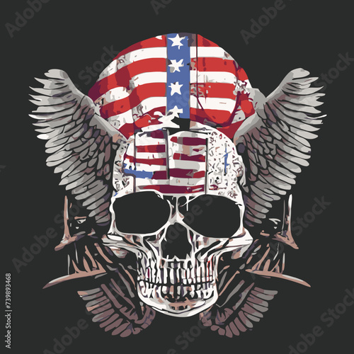 vector artwork A skull vector , cranium skull , human skull vector,free vector with wings and a flag american vector design 