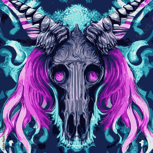 vector artwork A skull vector , cranium skull , human skull vector,free vector with purple hair and horns vector design vector design prints 