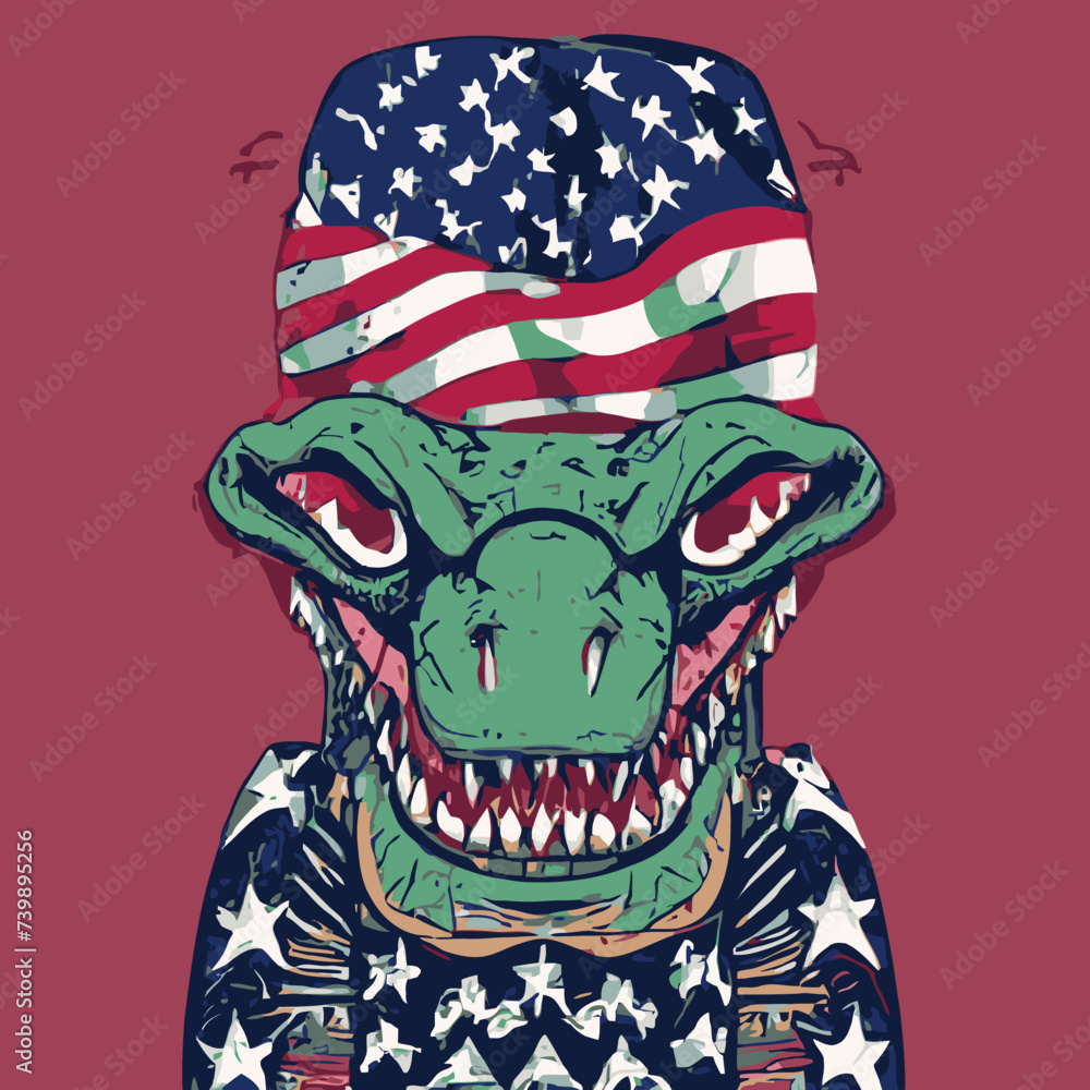 vector artwork color A cartoon dinosaur with a flag american on it vector design prints design for use in design and print poster canvas