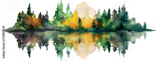 watercolor background landscape water forest photo