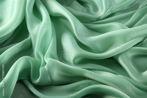Green silk fabric background, a satin luxury cloth texture abstract background