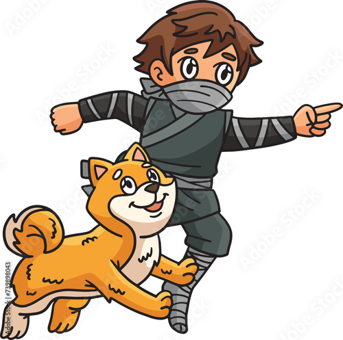Ninja and Shiba Inu Cartoon Colored Clipart 
