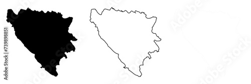 Bosnia and Herzegovina country silhouette. Set of 3 high detailed maps. Solid black silhouette  thick black outline and thin black outline. Vector illustration isolated on white background.