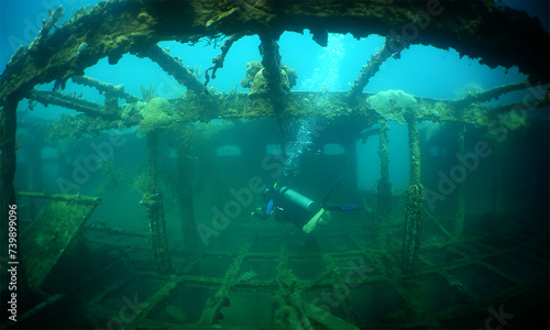 a diver in a shipwreck on Isla Larga off the coast of Venezuela