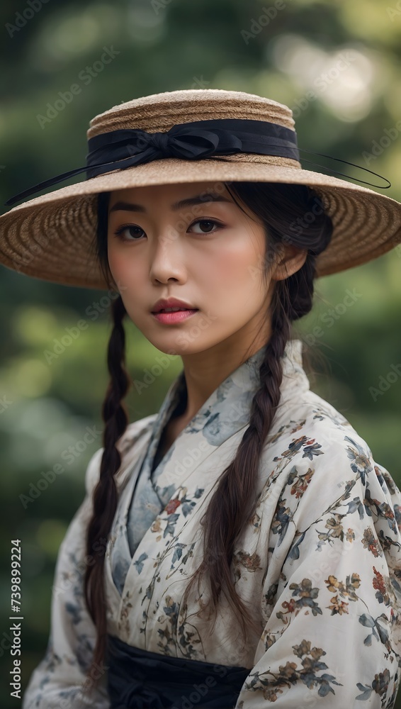 portrait of a Japanese beauty in a Victorian hat