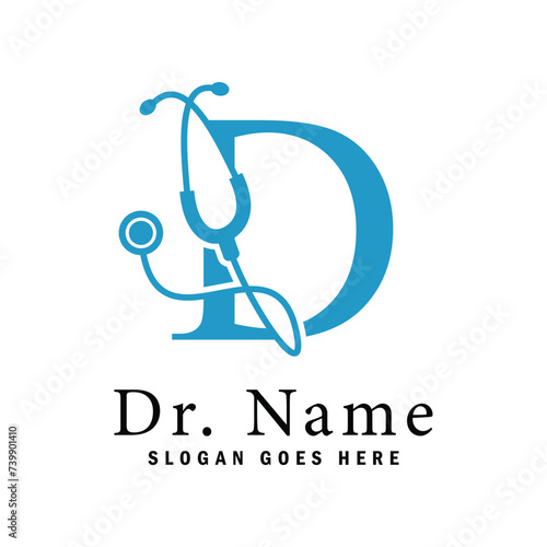 Letter D Stethoscope Logo. Alphabet D Doctor Business Icon