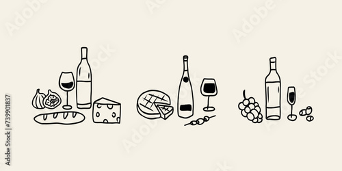 Hand drawn doodle wine tasting sets
