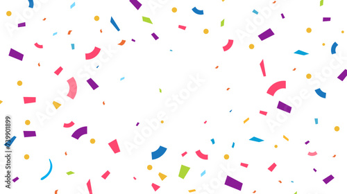 Confetti pattern isolated on white, celebration background, birthday clipart for party background, birthday banner, holiday, office, anniversary & graduation celebration