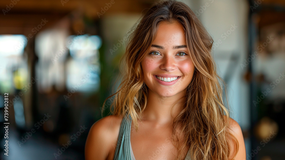 Portrait of a woman in a gym, female fitness coach and personal coach, model Portrait of a woman in a gym, female fitness coach and personal coach, model