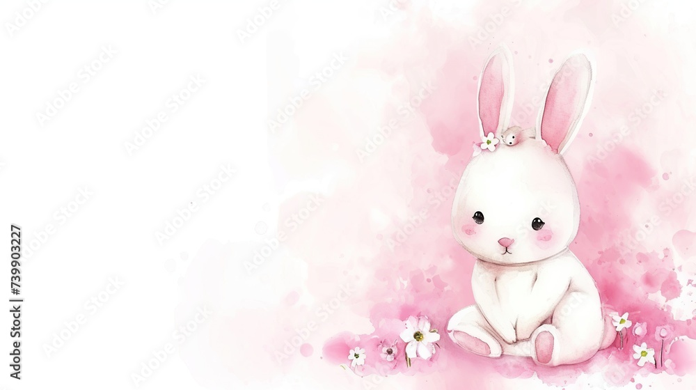 A serene bunny in a soft pink hue, ideal for peaceful nursery decor or delicate animal-themed artwork, with ample space for text on the side. A serene bunny in a soft pink hue, ideal for peaceful nursery decor or delicate animal-themed artwork, with ample space for text on the side.