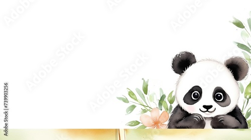 An adorable panda illustrated in watercolor  ideal for friendly and joyful nursery designs or educational children s materials  with text space.