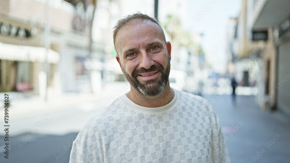 Cool, confident young man standing on street, smiling with joy - a glimpse of urban lifestyle, handsome caucasian adult embodying confidence, happiness and positivity, enjoying his city life. Cool, confident young man standing on street, smiling with joy - a glimpse of urban lifestyle, handsome caucasian adult embodying confidence, happiness and positivity, enjoying his city life.