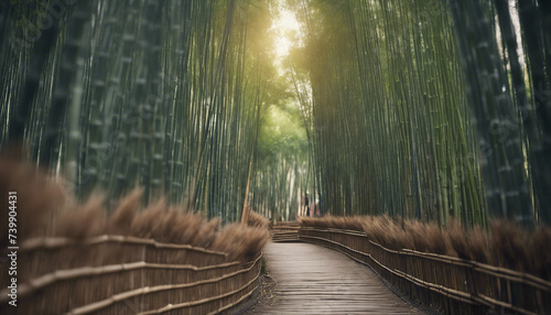 path through bamboo trees with sunlight 