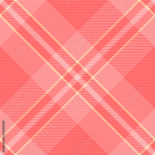 National seamless background fabric, warmth plaid texture pattern. Tidy tartan check textile vector in red and tulip colors.