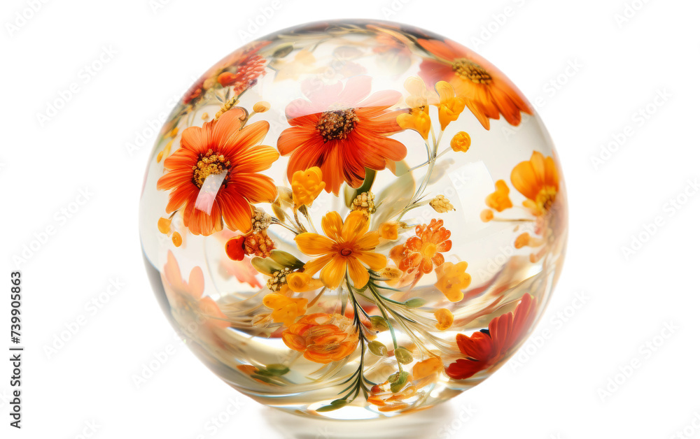 Elegant Glass Paperweight with Intricate Floral Design on white background Elegant Glass Paperweight with Intricate Floral Design on white background