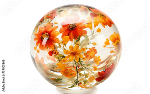 Elegant Glass Paperweight with Intricate Floral Design on white background