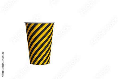 yellow striped cardboard glass on isolated white background close up