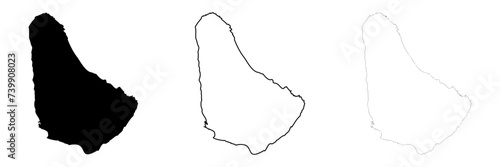 Barbados country silhouette. Set of 3 high detailed maps. Solid black silhouette, thick black outline and thin black outline. Vector illustration isolated on white background.
