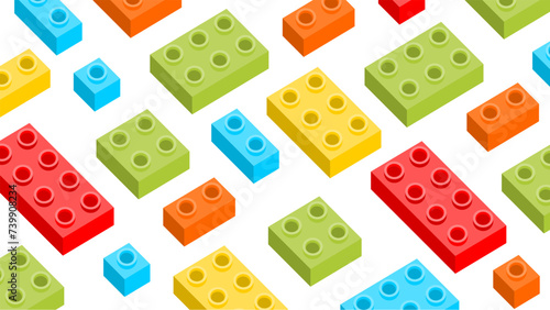 Building block toys background. Colorful bricks on white background.