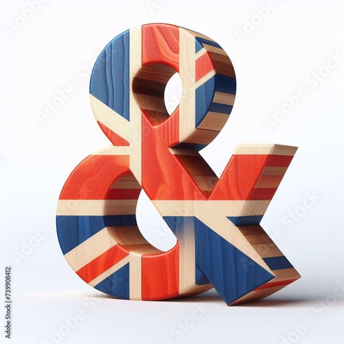 Ampersand mark United Kingdom letters shape 3D wooden Lettering Typeface. AI generated illustration