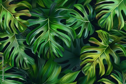 Summer tropical green background. Tropical leaves illustration. Plant pattern