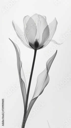 Aesthetic botanical x-ray of tulip. Harmonious forms. Minimalism concept. Light color palette. Generative AI