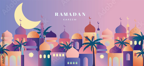 Ramadan Kareem. Islamic greeting card template with ramadan for design, poster, media banner.	