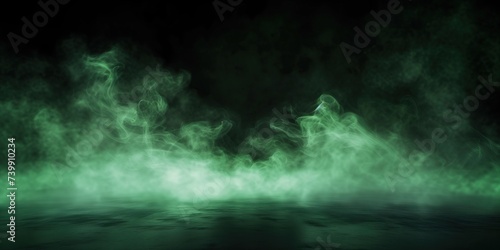 Mysterious Green Fog Floating Above Dark Water Surface at Night