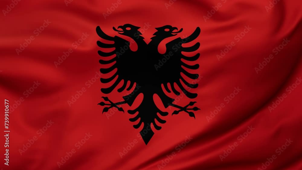 Albania wavy flag swaying in the wind, looped endless cycled video, full screen covers flag background Albania wavy flag swaying in the wind, looped endless cycled video, full screen covers flag background