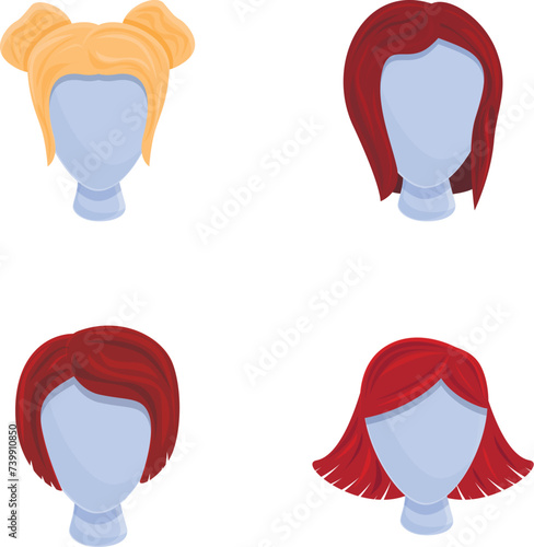 Woman hairstyle icons set cartoon vector. Various type of female hair style. Hair salon, beauty concept