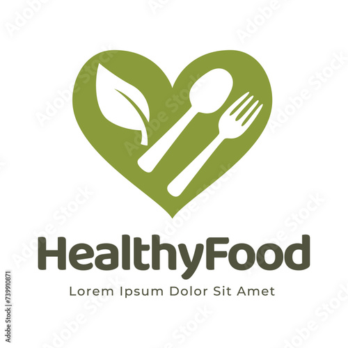 healthy food logo design with leaf elements.  Organic food vector design