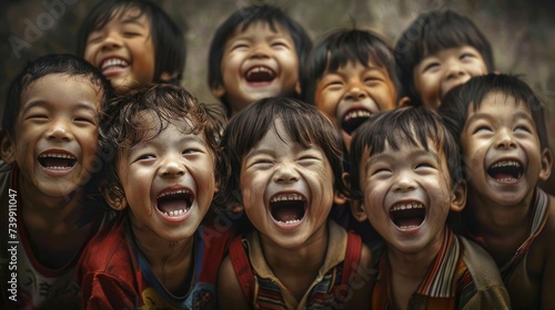 Describe the joyous laughter and cheers of encouragement from the child's friends watching from the sidelines. 
