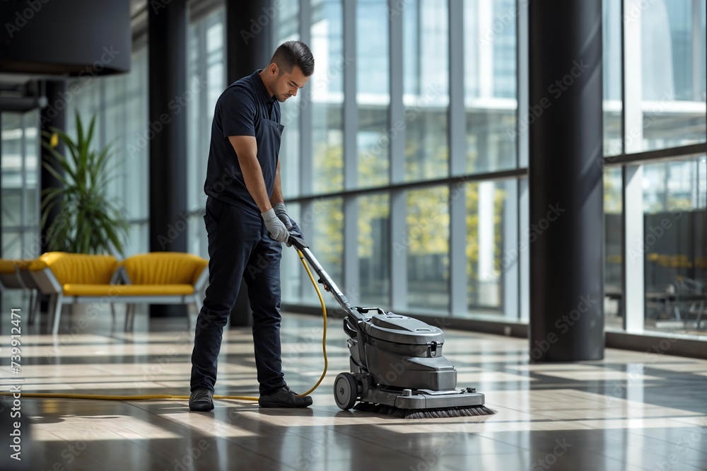 Fototapeta premium Commercial Office Janitors Team of Cleaners