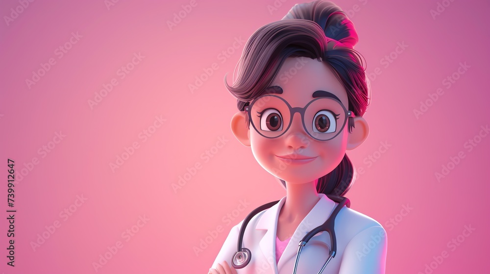 Cute cartoon woman doctor pharmacist character in 3d style. Healthcare advertising concept. Ai generated image