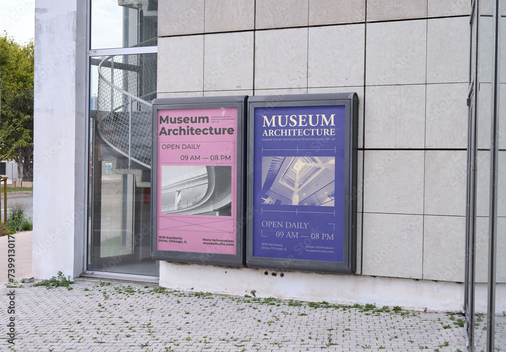 Mockup of two customizable vertical signs on building Stock Template ...