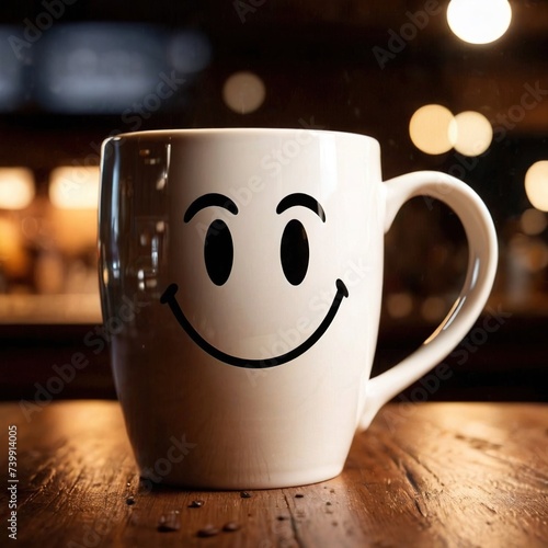 Coffee mug with smiley face, start the day with cheer and happiness