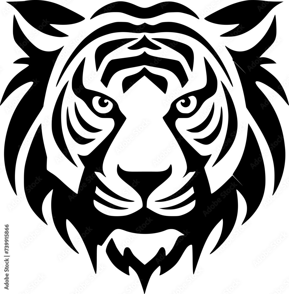 Fototapeta premium Tiger - Black and White Isolated Icon - Vector illustration