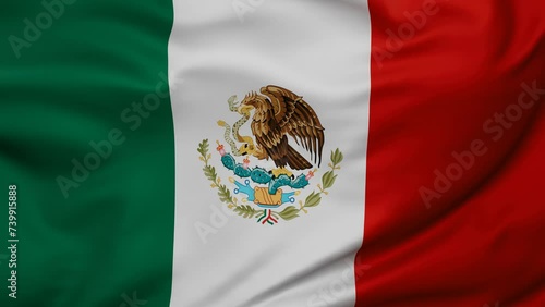 Mexico or United Mexican States wavy flag swaying in the wind, looped endless cycled video, full screen covers flag background