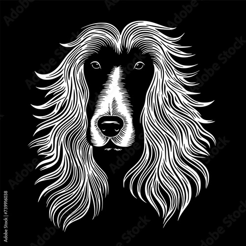Afghan Hound | Black and White Vector illustration