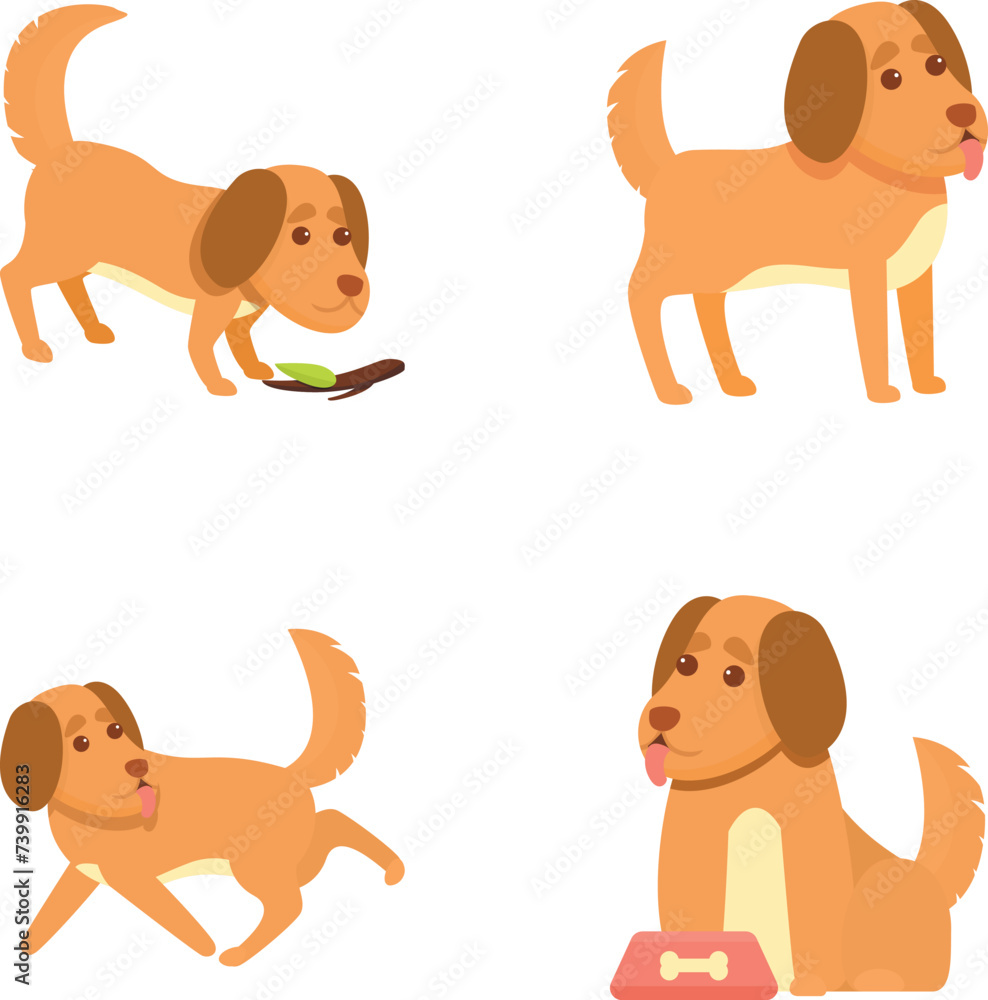 Cartoon dog icons set cartoon vector. Cute domestic dog. Human friend, home animal