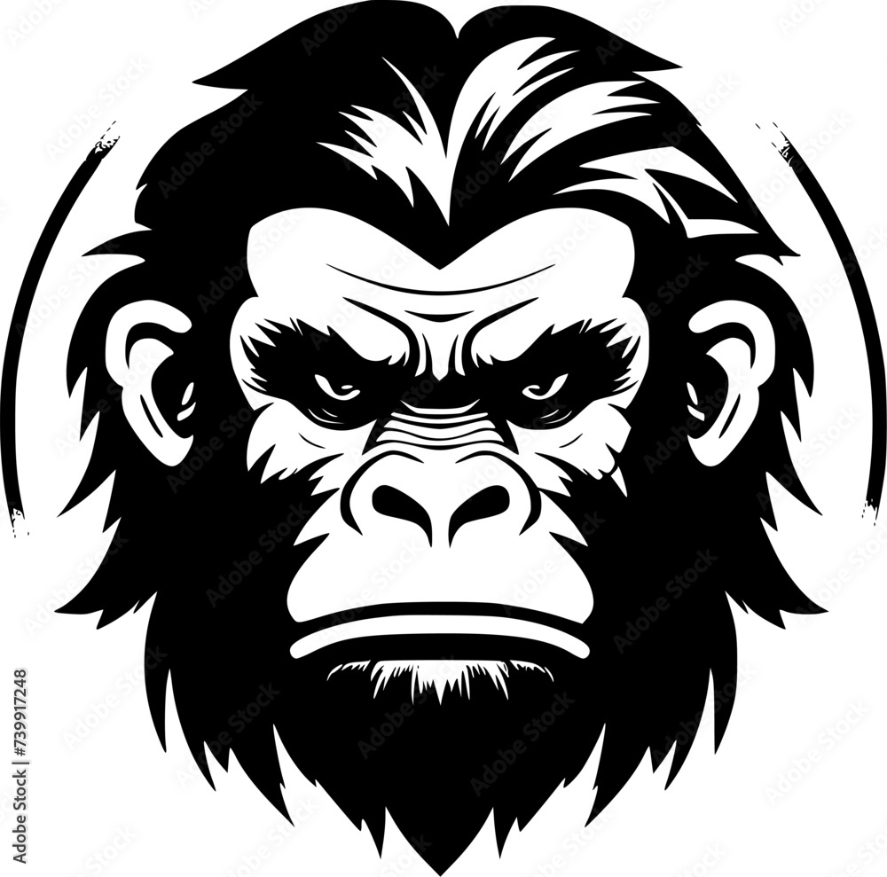 Chimpanzee - Black and White Isolated Icon - Vector illustration