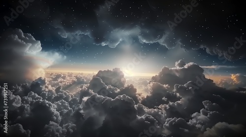 Celestial theatre clouds and stars in the sublime act of sunset