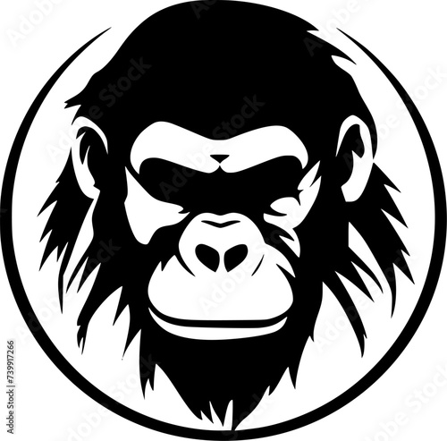 Chimpanzee | Black and White Vector illustration