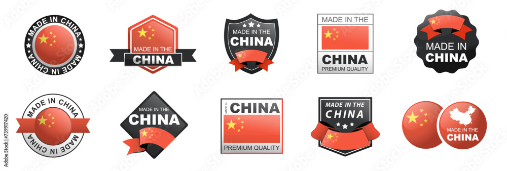 Made in China. Set of vector graphic icons and labels.
