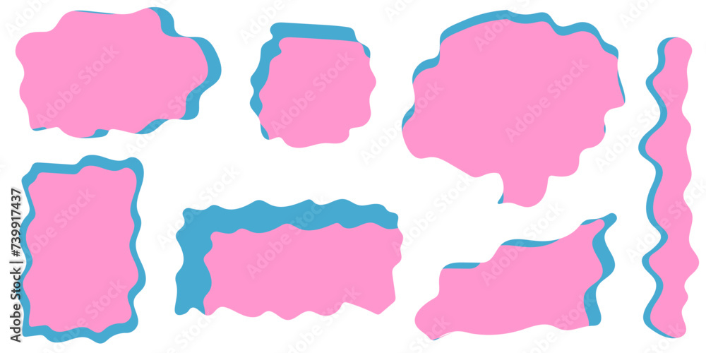 Geometric Frame set. Doodle Wavy blank Shape collection.  Pink Textbox design. Vector illustration can used web and social media design. EPS 10 
