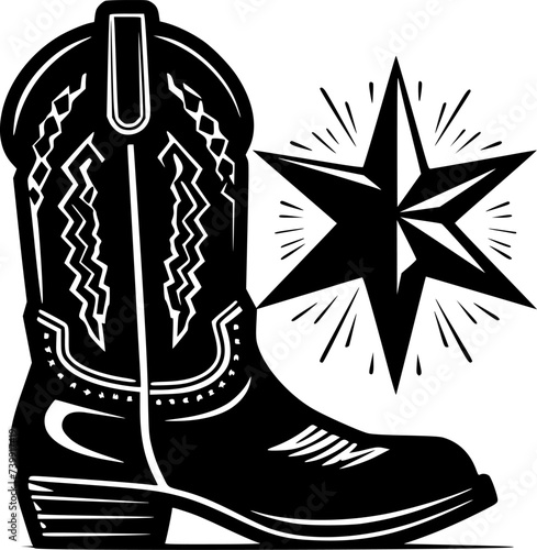 Cowboy Boot | Black and White Vector illustration