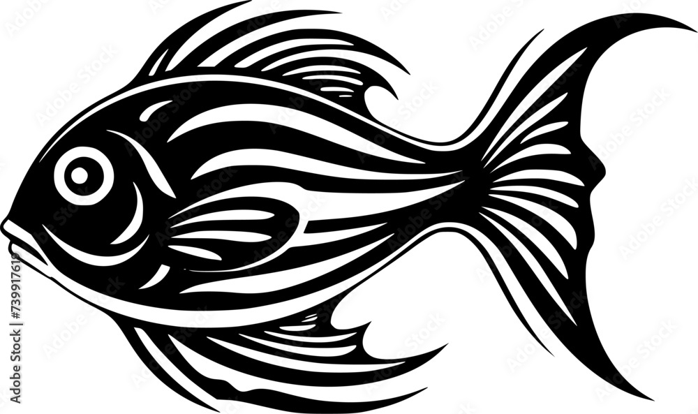 Obraz premium Fish - Black and White Isolated Icon - Vector illustration