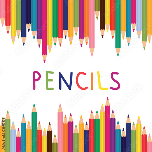 Colored pencils background. Colorful banner with pencils set. Vector illustration.
