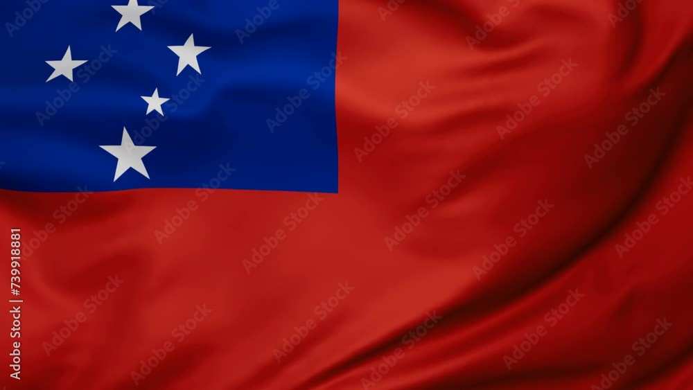 Independent State of Samoa or Western Samoa wavy flag swaying in the wind, looped endless cycled video, full screen covers flag background Independent State of Samoa or Western Samoa wavy flag swaying in the wind, looped endless cycled video, full screen covers flag background