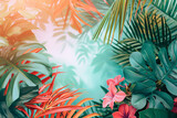 Summer nature background. Tropical leaves and floral pattern design
